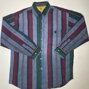 Vintage Duck Brand 90’s Striped Long Sleeve Button Down Shirt Sz Lg